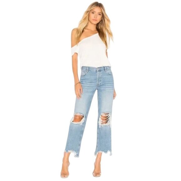 Free People Denim - Free People Maggie Ripped Crop Straight Leg Jeans Size 29 NWT Indie Boho